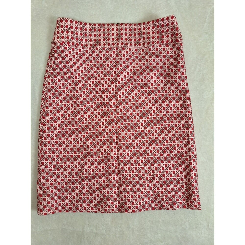 Talbots Cotton Blend Pencil Skirt Women's 4 Stretch Geometric Red Lined NWT